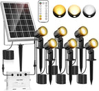 MEIKEE 6 in 1 Solar Spotlights Outdoor, 6W/6V Solar Powered Landscape Lights IP66 Waterproof Auto On/Off Landscape Spotlights with 3 Colors 56ft Cord for Garden Path Yard Patio Light