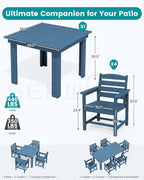 SERWALL Outdoor Dining Set for 4, HDPE Square Table and Chairs Set All Weather Patio Dining Set, 5-Piece Patio Dining Furniture for Deck, Blue