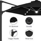 Best Choice Products 10ft Solar LED Offset Cantilever Hanging Market Patio Umbrella, Smooth 360° Rotation, 8 Sturdy Ribs, Easy Adjustment - Black