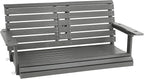 Poly Lumber 2-Seat Porch Swing, HIPS 4.5-Feet Bench Swing with Foldable Cup Holders,18/8 Stainless Steel Hardware, High Backrest and Deep Contoured Seat (Deep Gray, 4.5-feet)