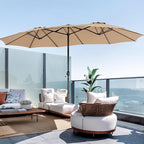 DUMOS 15FT Large Patio Umbrella with Base Included, Rectangle Table Umbrella Outdoor Patio, Outside Umbrellas for Deck, Market, Backyard, khaki
