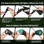Spotlight Outdoor – 120V Plug-in, 2700K Warm White LED Landscape Spot Lights with RGB 3 Lenses for Yard, Garden, Lawn&Tree Decor, IP67 Waterproof, Perfect for Holidays&Everyday (2 Pack, Black)