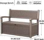 80 Gallon Outdoor Storage Bench Deck Box Waterproof Lockable,Outdoor Storage Furniture for Patio,Garden and Cushions(Gray)