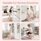 ACSTEP Folding Step Stool 11 Inch, Sturdy Plastic Foldable Step Stool for Kids & Adults, Non Slip Lightweight Collapsible Foot Stools Holds 300 lbs, Ideal for Kitchen, Bathroom, Bedroom, Light Pink