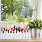 YARDWE Picket Fence Panels Wooden Picket Fence Flower Pot Window Box Planter Garden Planter with Fence Design for Artificial Flower Plants Picket Fence