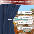 HolidayIdeas Grommet Outdoor Curtains for Patio Waterproof 8 Pcs All Weather Balcony Outside Curtains for Apartments, Gazebo, Pergolas, Porch, 54x120 Inch, Navy