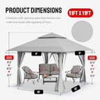 CROWN SHADES 11X11 Outdoor Pop Up Gazebo Base 10X10 Patio Gazebos Patented Center Lock Quick Setup Newly Designed Storage Bag Instant Canopy Tent with Mosquito Nettings (11x11, Gray)