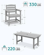 SERWALL 67" Outdoor Dining Table - HDPE All-Weather Rectangular Patio Table with Umbrella Hole, Light Gray