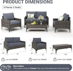 Jing's Villa 4-Piece Outdoor Sectional Sofa Set, All-Weather Wicker Patio Furniture with L/R Armrest & Tempered Glass Table, Comfortable Garden Conversation Set for Backyard, Poolside, Deck,Grey