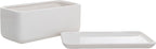 MyGift 10 Inch Modern Unglazed White Ceramic Indoor Plant Pot with Drainage Hole, Rectangular Succulent Planter Window Box with Removable Saucer, 2 Pack