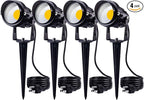 SUNVIE 120V Spot Lights Outdoor LED Landscape Lighting 12W AC Spotlights for Yard Waterproof Landscape Spotlight with Spiked Stake for Tree Garden Pathway Warm White Flag Lights US 3-Plug in, 4 Pack