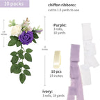 Artificial Pew Flowers, Set of 10 Purple Rose Chair Decor for Weddings