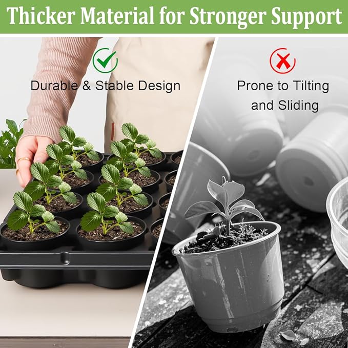 3 Inch Plastic Plant Pots 100 Pcs with 5 Pcs 20 Cell Seed Starter Trays, Thick Black Small Nursery Pots and Propagation Shuttle Trays for Seed Starting, Plant Propagation Starter Kit 5 Sets