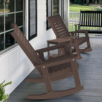 GREENVINES Outdoor Rocking Chair Set | 3-Piece | Dark Brown Wood Grain | 2 Rocking Chairs with 1 Side Table | Porch Rocker | HDPE Plastic | Patio Furniture Sets