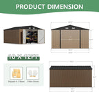 Devoko 10x12 FT Outdoor Storage Shed, Large Metal Storage Sheds with Lockable Door, Utility Garden Tool Shed with Sloping Roof, Outside Steel Storage Sheds for Patio Lawn Backyard, Brown