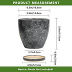 6.3 Inch Plant Pot - Ceramic Planter for Indoor with Drainage Hole and Saucer, Round Succulent Pot, Modern Flower Planters, Home Room Garden Office Decor, Gardening Gifts for Women, Grey