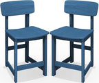 SERWALL Outdoor Bar Stools Set of 2, All Weather HDPE 25" Counter Height Bar Stools with Back, Outdoor Armless Barstools for Patio, Garden, Backyard, Balcony, Poolside, Blue