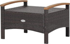 Tangkula 2 Piece Patio Rattan Ottomans, Outdoor Wicker Footstool w/Acacia Wood Handles, Soft Zippered Cushions, 3-in-1 Function Footstool Seat & Side Table for Backyard, Balcony, Poolside (Red)