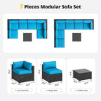 Aoxun Patio Furniture Set, 7 Piece Outdoor Sectional Sofas with Waterproof Cover, Wicker Rattan Outdoor Furniture Patio Conversation Set for Backyard, Garden Peacock Blue