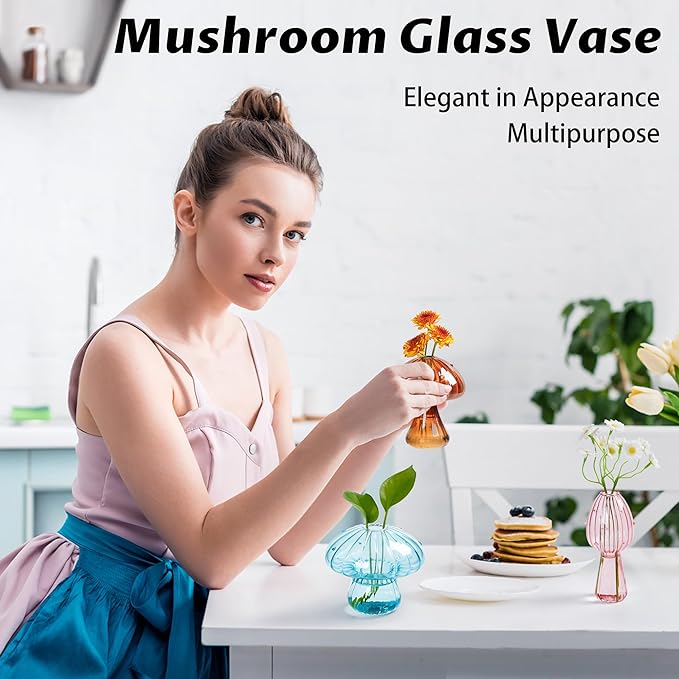 Terrarium Propagation Station Set of 6, Mushroom Glass Vases