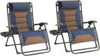Zero Gravity Chair Set of 2 Oversized Padded Recliner with Adjustable Headrest & Cup Holder - 600D Oxford Folding Lounge Chair for Outdoor Camping, Patio, Poolside (Brown & Blue)