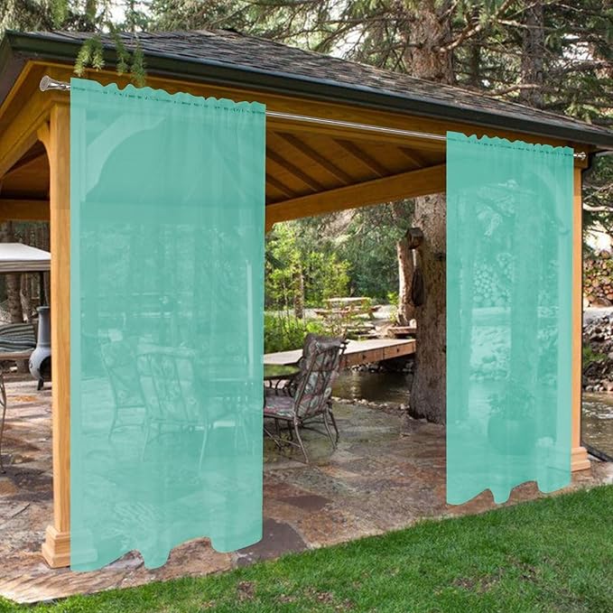 SpaceDresser Waterproof Outdoor Sheer Curtains for Patio - 4 Panels Rod Pocket Indoor Voile Sheer Curtain for Living Room,52W x 108L inch, Turquoise