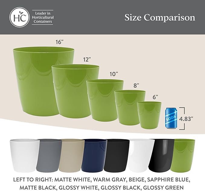 The HC Companies Aria Round Self-Watering Pot - Lightweight Plastic Planter for Herbs & More - Durable Plant Pots for Indoor Plants & Outdoor Plants (6" Glossy White, Pack of 1)
