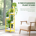 TOSKING 5 Tier Tall Plant Stand Indoor Outdoor, Heavy Duty Corner Shelf for Plants & Decor, Space Saving 3.9FT Metal Flower Pot Stand for Balcony, Garden, Living Room, Patio( Yellow, 5Tier SQ Base)