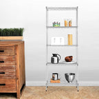 BestOffice | 5-Tier Wire Storage Shelves | 14x24x60 | Chrome | Heavy-Duty Metal Shelf, Holds Upto 750 lbs | No-Tool Assembly | Ideal for Home & Garage Shelving