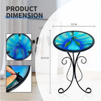 LIFFY Outdoor Side Table, 12" Glass Peacock Tabletop Patio Tables with Metal Frame, 21" Height Indoor Small Round Home Decorative Plant Stand Outside for Garden Patio Yard Porch