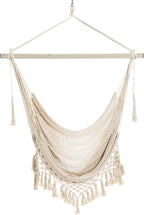 Hammock Chair，Max 330lbs, Large Hanging Chair, Soft Cotton Rope Swing Chair with High Load-Bearing Metal Rod,Indoor Outdoor Garden Yard Living Room Use Beige