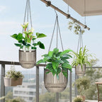 Self Watering Planters for Indoor Plants & Outdoor Plants Hanging Basket for Plants Modern Air Plant Pots with Drainage, Adjustable Hooks for Home, Balcony, Garden Décor Grey