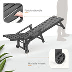 LUE BONA Chaise Lounge Chair with Table, 2-Piece, HDPS Chaise Lounger, 5 Positions Adjustable Lounge Chairs, Pool Lounge Chair with Wheels for Poolside, Backyard, Dark Gray