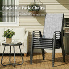 MAMIZO Patio Dining Chairs, Stackable All Weather Teslin Chair, Heavy Duty Outdoor Breathable Chairs Set, w/Armrests, Upgraded Chair FeetW/Strenthened Iron Spacers, 330 LBS (6, Grey)