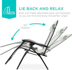 Best Choice Products Set of 2 Adjustable Steel Mesh Zero Gravity Lounge Chair Recliners w/Pillows and Cup Holder Trays - Sage Green Striped