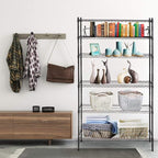 BestOffice | 6-Tier Wire Storage Shelves | 42x16x72 | Black | with Adjustable Racks | Heavy-Duty Metal Shelf, Holds Upto 1500 lbs | No-Tool Assembly | Ideal for Home & Garage Shelving