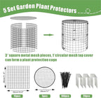 Plant Protector Cages with Removable Covers, Black, 5 Sets