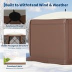 11.5x11.5FT 6-Sided Pop Up Gazebo Tent，One-Push Setup Canopy Tent with Mesh Panels & Removable Wind Cloths, Outdoor shelter for Camping, Backyard Parties, Outdoor Events - Beige & Khaki