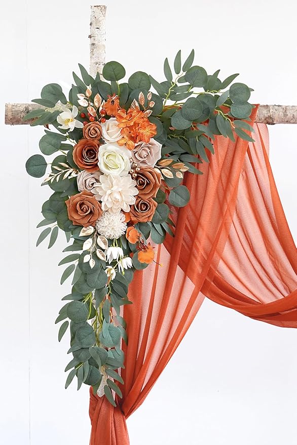Artificial Flowers Swag Kit, Burnt Orange, 26 Ft Draping Fabric