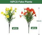 Artificial Flowers for Outdoors, UV Resistant Fake Silk Morning Glory, Realistic Faux Plants for Outside Porch Patio Window Box Hanging Planter (16, Orange Yellow)