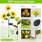 KOOPER Solar Lights Outdoor Decor - Upgraded 3 Pack Solar Garden Lights with 9 Sunflower Lights, Waterproof Solar Outdoor Lights Auto ON/Off Solar Decorative Lights for Garden, Patio, Yard