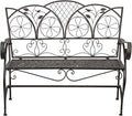 Alpine Corporation 45" Long Outdoor Metal Classic Bench with Stylish Patterns, Garden Furnitures - Brown