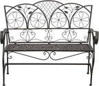 Alpine Corporation 45" Long Outdoor Metal Classic Bench with Stylish Patterns, Garden Furnitures - Brown
