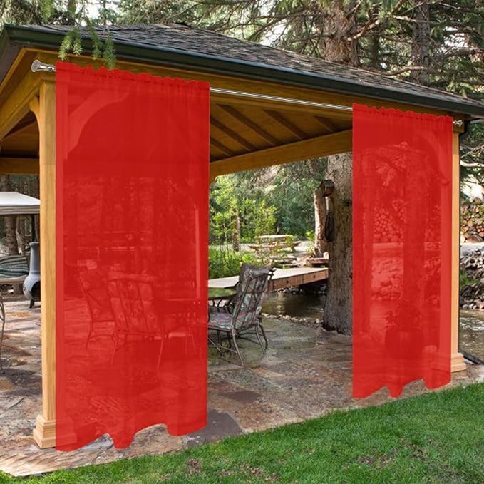 SpaceDresser Waterproof Outdoor Sheer Curtains for Patio - 2 Panels Rod Pocket Indoor Voile Sheer Curtain for Living Room,52W x 108L inch, Red