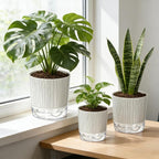 3 Pack Self Watering Pots for Indoor Plants, 4+5.5+6.3 Inch Self Watering Plant Pots, Flower Pots with Wick Rope and Reservoir - Black Stripes