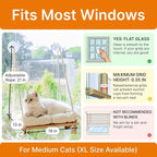 Cat Window Perch with Industrial-Grade Suction Cups - Solid Pine Wood Hammock Bed, Soft Cushion - 42 lb Capacity for Cats Inside