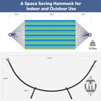 SUNCREAT Portable Outdoor Hammock with Stand Included, Double Hammock with Stand for Outside, Blue & Green Stripes