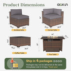 Aoxun 12 Piece Patio Furniture Set with 44” Fire Pit Table Wicker Rattan Outdoor Sectional Sofa Set with Coffee Table and Thickened Cushions, Grey (Waterproof Cover Included)