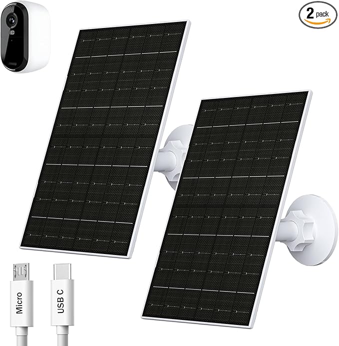 7W Solar Panel for Arlo Essential 2K (2nd Gen), Essential XL & Spotlight Cameras, USB-C Solar Charger for 5V Battery Cameras, IP66 Waterproof, 360° Adjustable Mount, 9.8ft Cable, 2 Pack