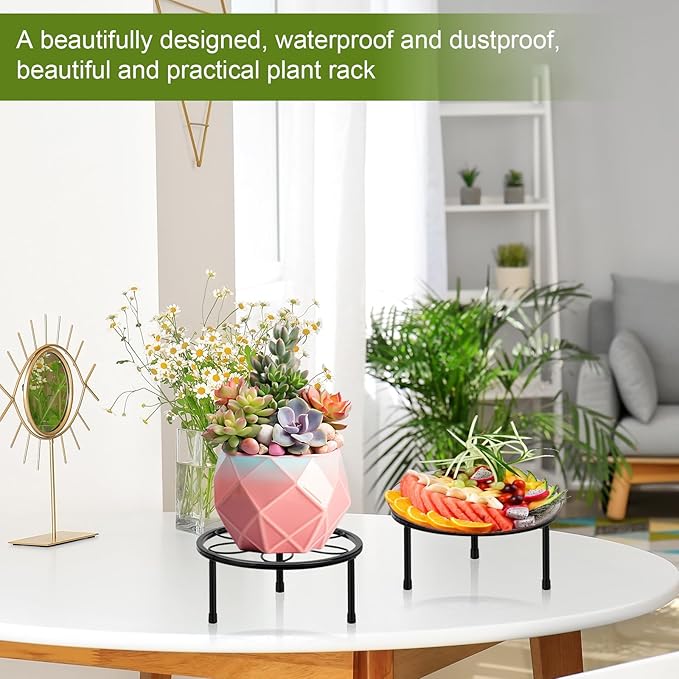 ESRICH 2 Pack 7.8" Metal Plant Stand Indoor , Black Plant Stands Outdoor, Rustproof Round Heavy Duty Flower Pot Stand, Potted Plant Holder for Garden Home